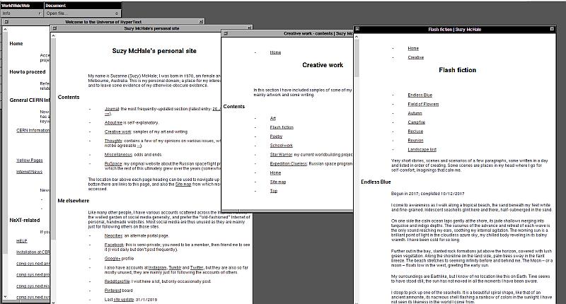 Screenshot of my site in the original NeXT web browser emulator