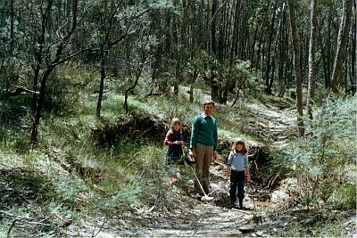 Dad panning for gold near Wedderburn, 1979