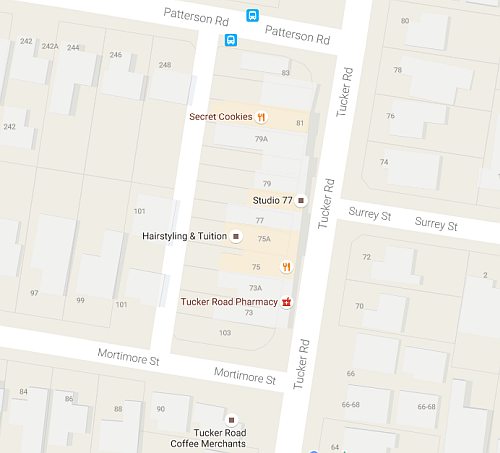 Google Maps view of Tucker Road shopping strip