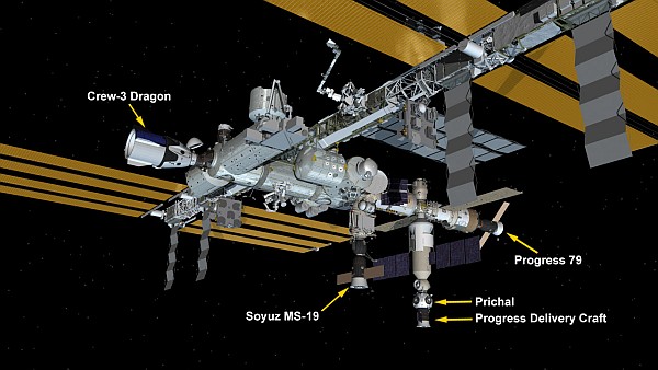 ISS configuration, 26/11/2021 with Nauka and Prichal docked (NASA)